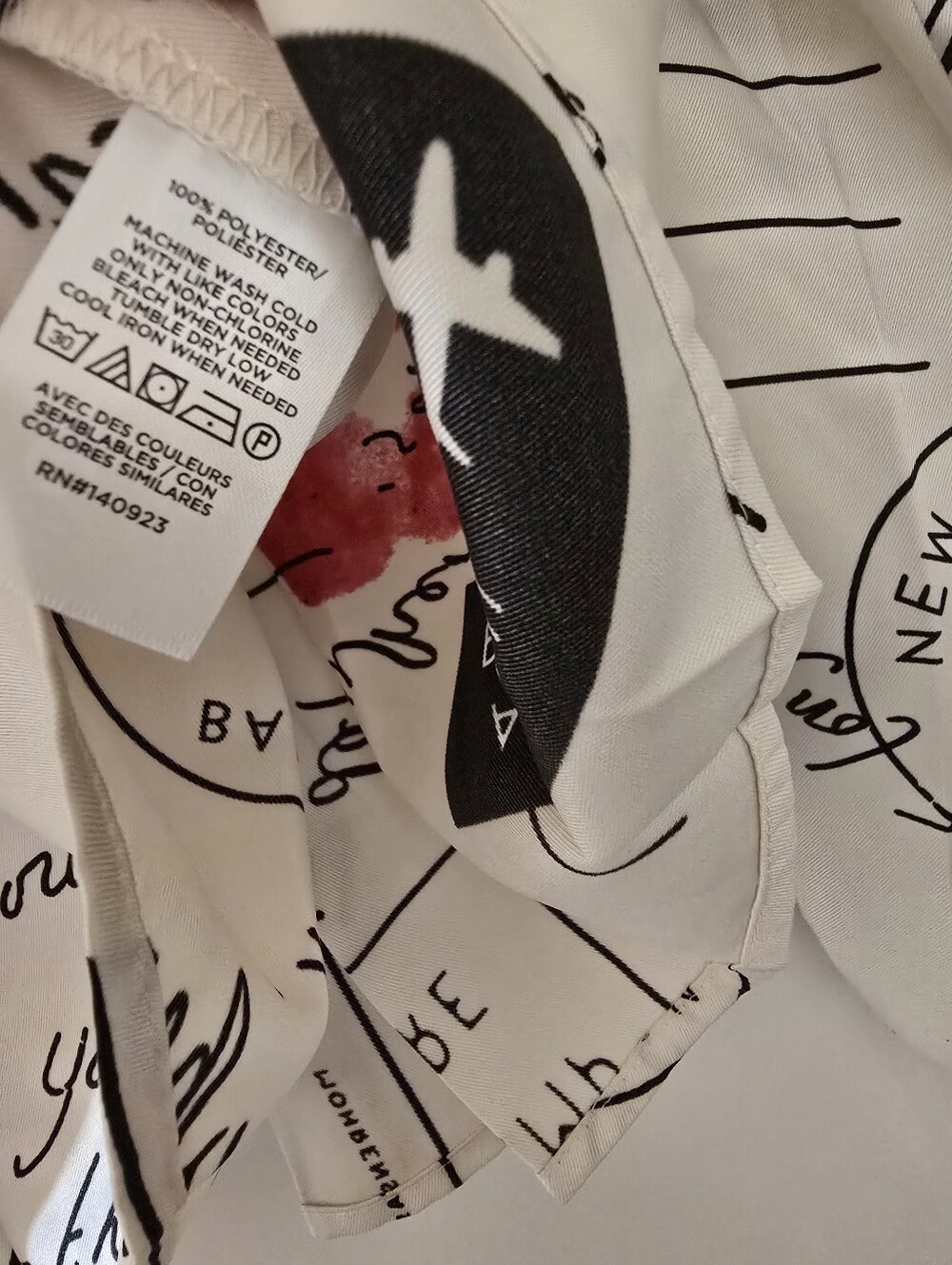 LOFT White Script-Print Pleated Blouse with Red Accents - Picture 4 of 4